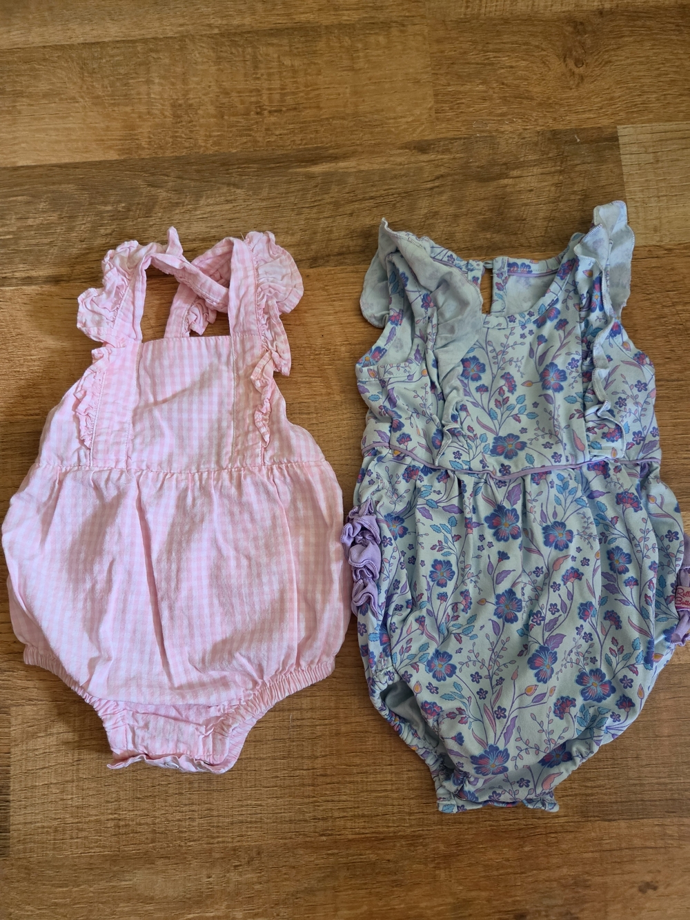 RuffleButts Floral & Pink Gingham Ruffle Rompers
